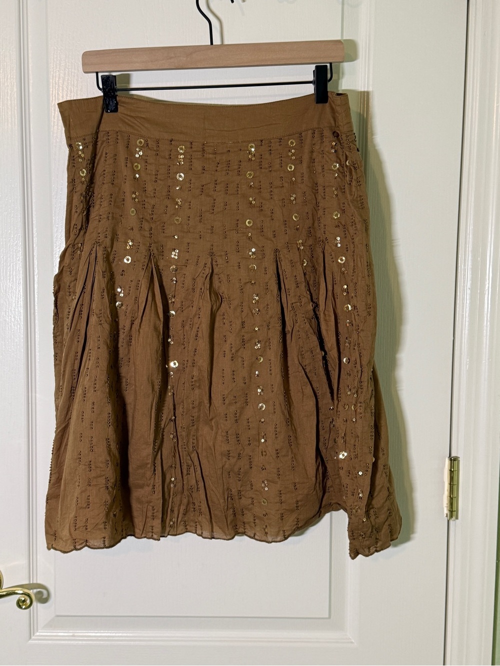 Kensie Brown A-Line Skirt with Sequin Accents